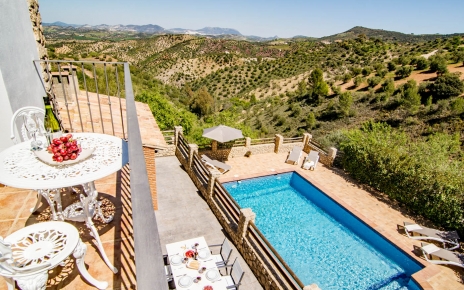 Con vistas a la piscina desde la terraza del salón